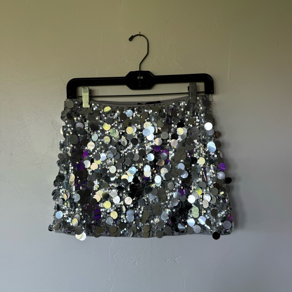 CIDER Silver Sequin Mirror Mini Skirt